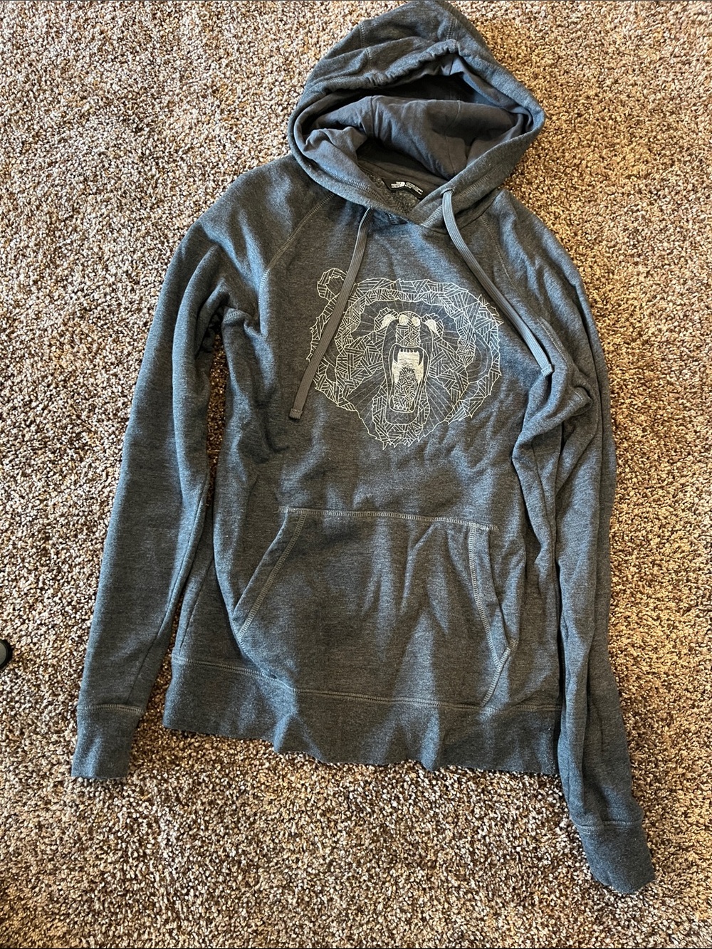 Dark Gray Pullover Hoodie with Bear Graphic